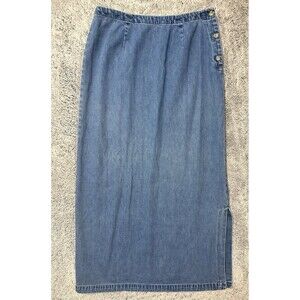 VTG 90s Eddie Bauer High‎ Waist Denim Maxi Skirt Side Buttons Slit Y2K Boho 31”